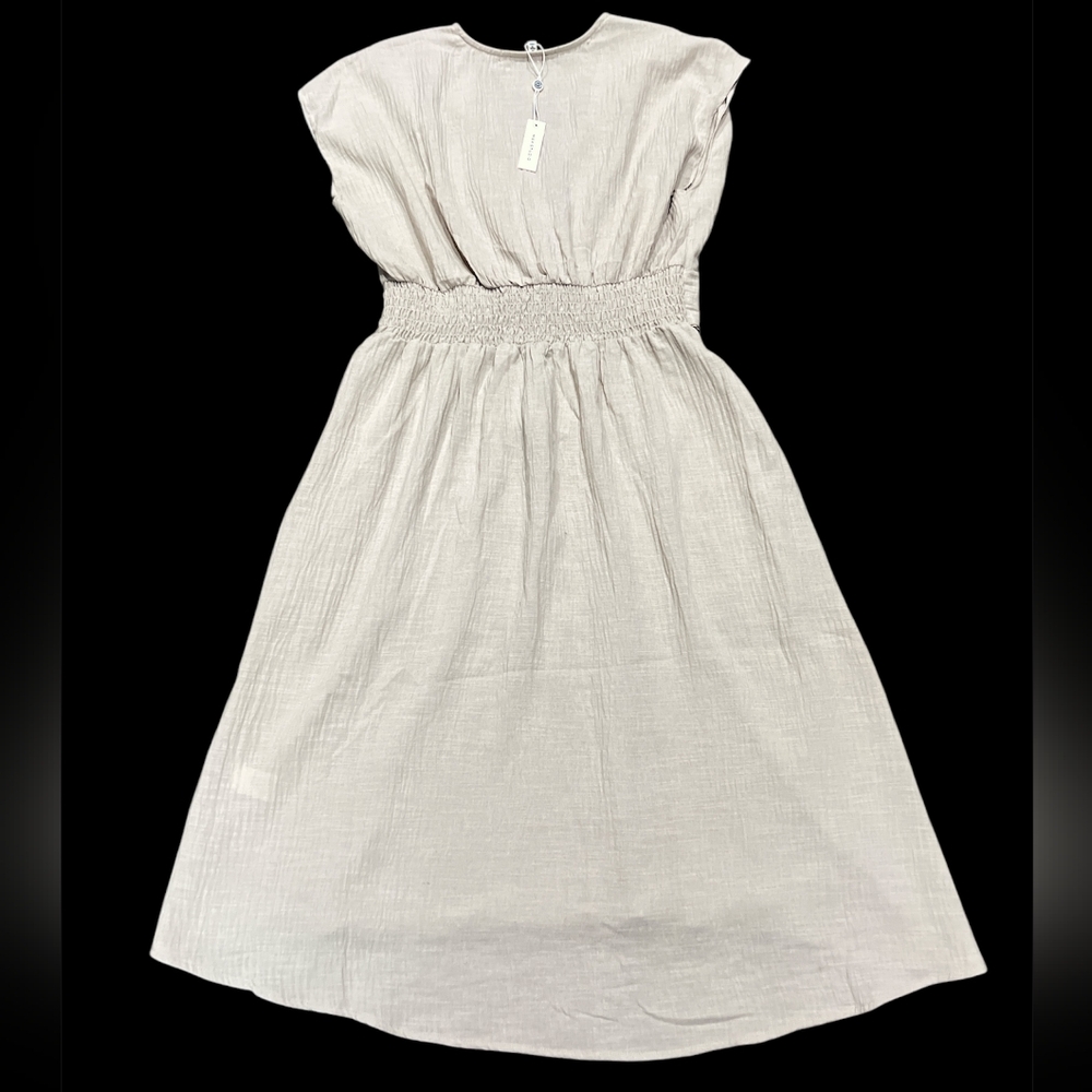 Max Studio V-neck Waist Tie Dress (cobblestone/ tan) read description - Picture 6 of 8